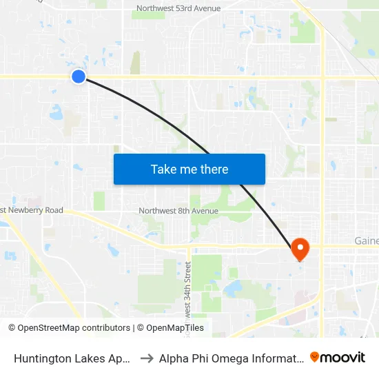 Huntington Lakes Apartments to Alpha Phi Omega Information Booth map