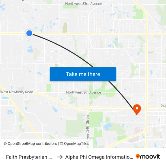 Faith Presbyterian Church to Alpha Phi Omega Information Booth map