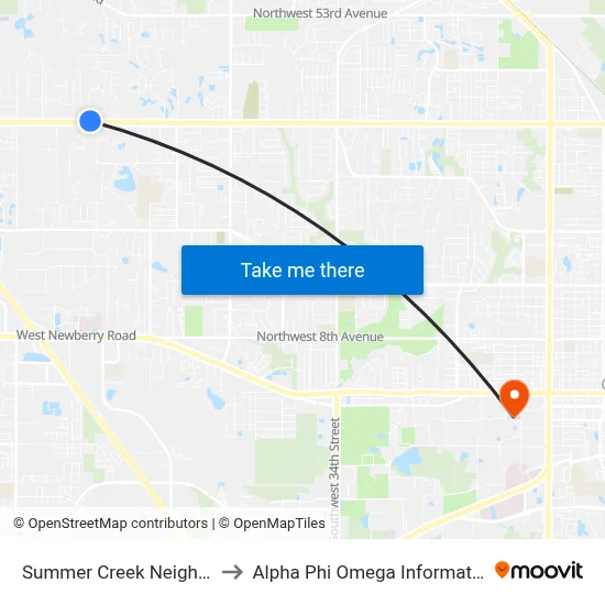 Summer Creek Neighborhood to Alpha Phi Omega Information Booth map