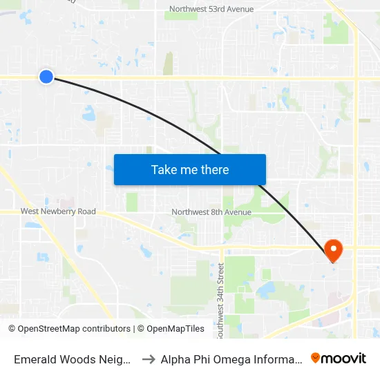 Emerald Woods Neighborhood to Alpha Phi Omega Information Booth map