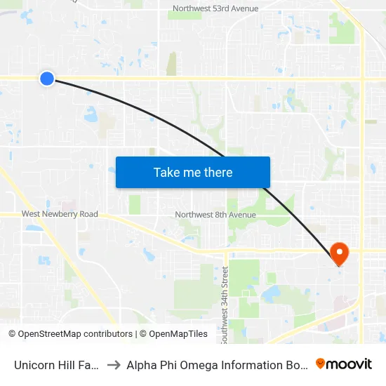 Unicorn Hill Farm to Alpha Phi Omega Information Booth map