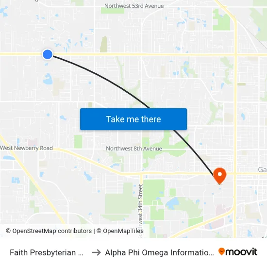Faith Presbyterian Church to Alpha Phi Omega Information Booth map