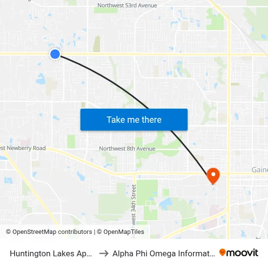 Huntington Lakes Apartments to Alpha Phi Omega Information Booth map