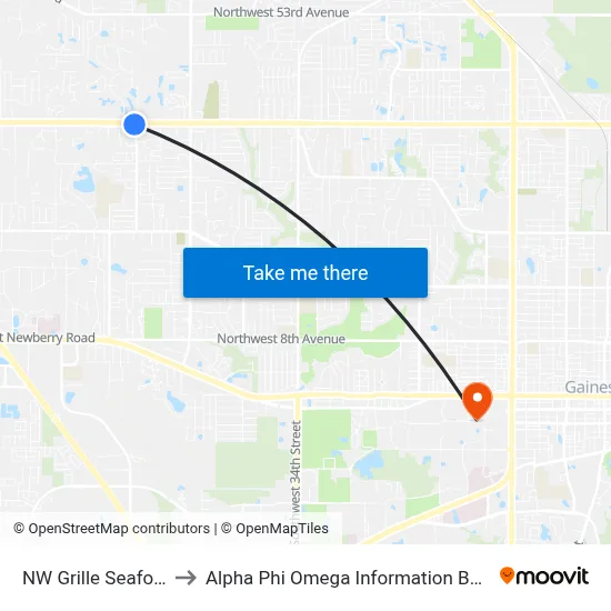 NW Grille Seafood to Alpha Phi Omega Information Booth map