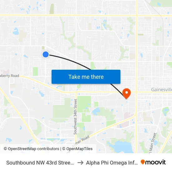 Southbound NW 43rd Street @ NW 19th Avenue to Alpha Phi Omega Information Booth map