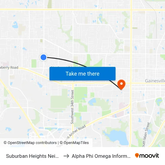 Suburban Heights Neighborhood to Alpha Phi Omega Information Booth map