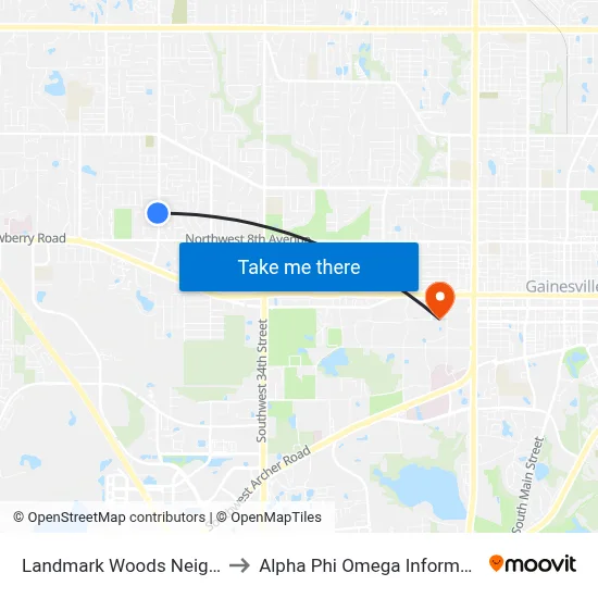 Landmark Woods Neighborhood to Alpha Phi Omega Information Booth map