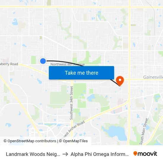 Landmark Woods Neighborhood to Alpha Phi Omega Information Booth map