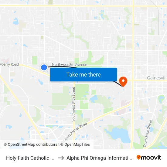 Holy Faith Catholic Church to Alpha Phi Omega Information Booth map