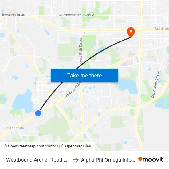 Westbound Archer Road @ SW 50th Street to Alpha Phi Omega Information Booth map