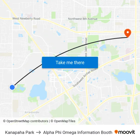 Kanapaha Park to Alpha Phi Omega Information Booth map