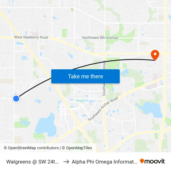 Walgreens @ SW 24th Avenue to Alpha Phi Omega Information Booth map