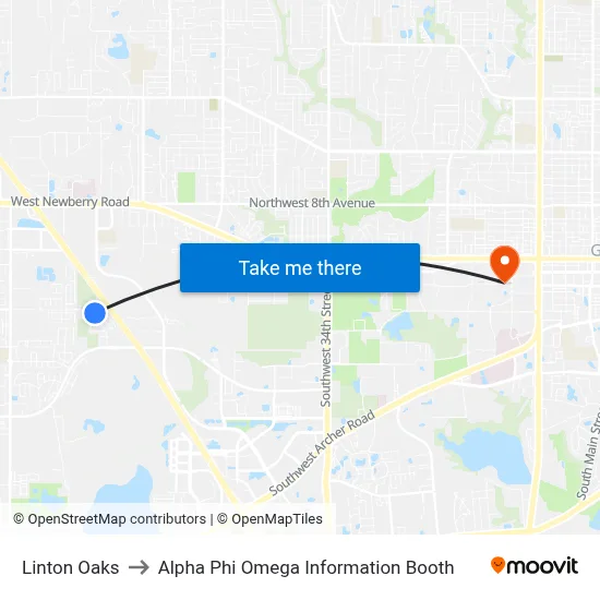 Linton Oaks to Alpha Phi Omega Information Booth map