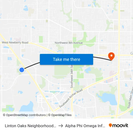 Linton Oaks Neighborhood @ SW 61st Street to Alpha Phi Omega Information Booth map