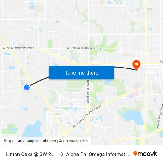 Linton Oaks @ SW 24th Ave to Alpha Phi Omega Information Booth map