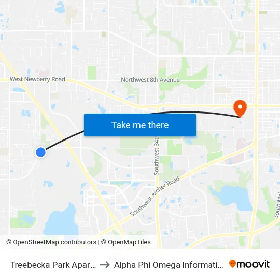 Treebecka Park Apartments to Alpha Phi Omega Information Booth map