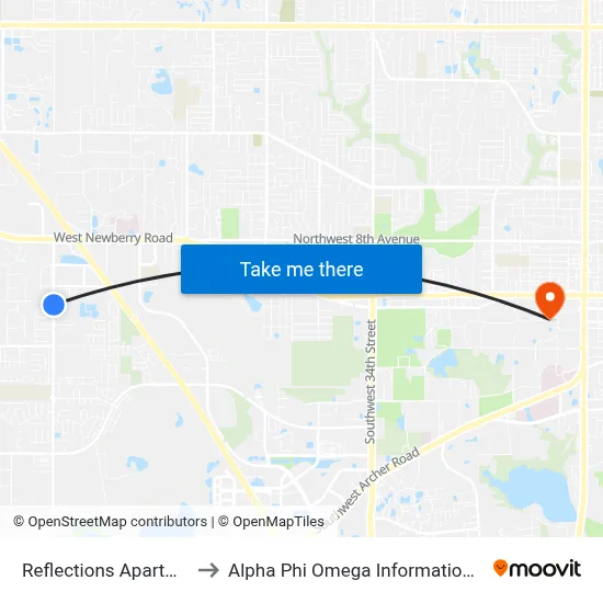 Reflections Apartments to Alpha Phi Omega Information Booth map