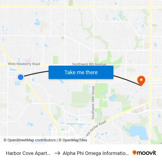 Harbor Cove Apartments to Alpha Phi Omega Information Booth map