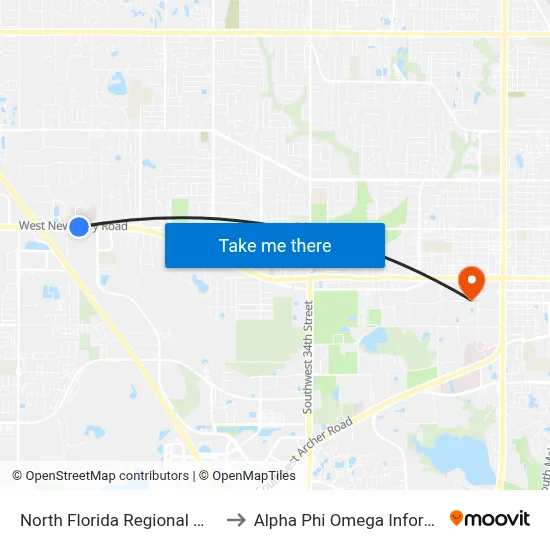 North Florida Regional Medical Center to Alpha Phi Omega Information Booth map