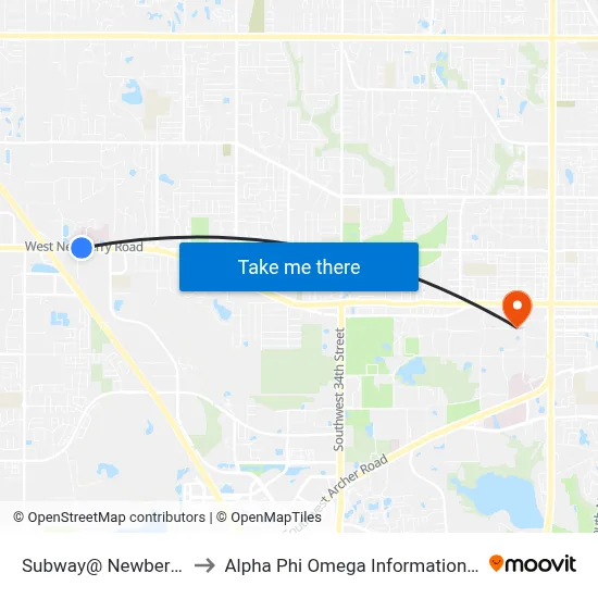 Subway@ Newberry Rd to Alpha Phi Omega Information Booth map