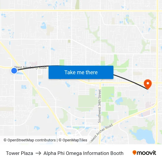Tower Plaza to Alpha Phi Omega Information Booth map