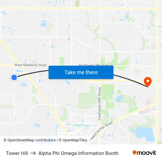 Tower Hill to Alpha Phi Omega Information Booth map