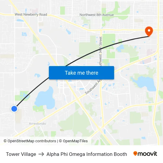 Tower Village to Alpha Phi Omega Information Booth map