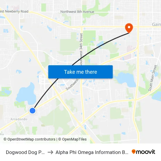 Dogwood Dog Park to Alpha Phi Omega Information Booth map