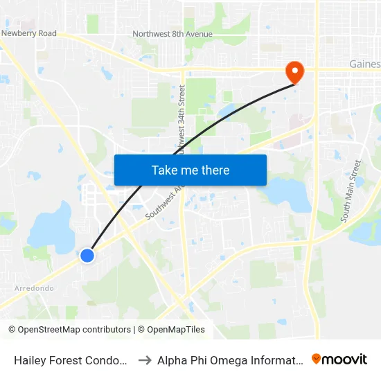 Hailey Forest Condominiums to Alpha Phi Omega Information Booth map