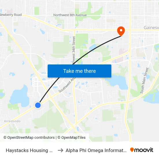 Haystacks Housing Complex to Alpha Phi Omega Information Booth map