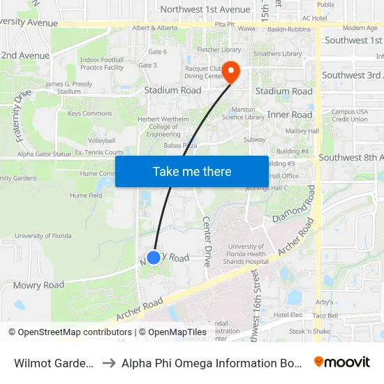 Wilmot Gardens to Alpha Phi Omega Information Booth map