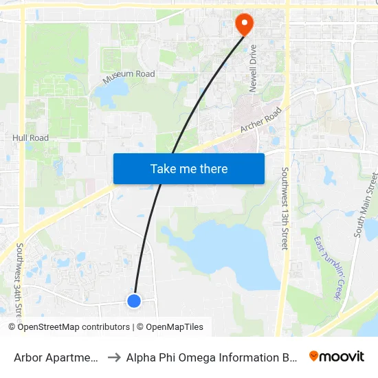 Arbor Apartments to Alpha Phi Omega Information Booth map