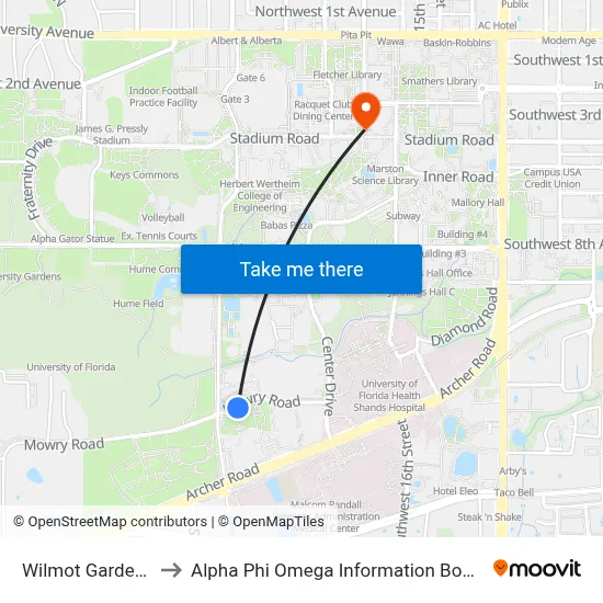 Wilmot Gardens to Alpha Phi Omega Information Booth map