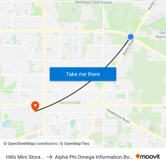 Hills Mini Storage to Alpha Phi Omega Information Booth map