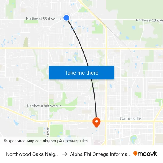Northwood Oaks Neighborhood to Alpha Phi Omega Information Booth map