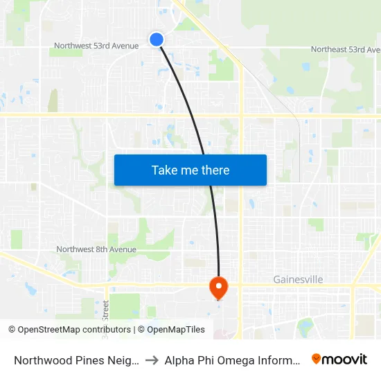 Northwood Pines Neighborhood to Alpha Phi Omega Information Booth map