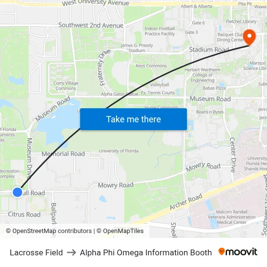 Lacrosse Field to Alpha Phi Omega Information Booth map