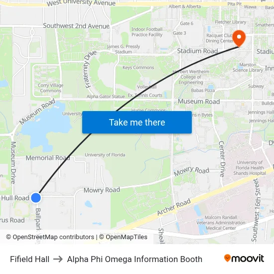 Fifield Hall to Alpha Phi Omega Information Booth map