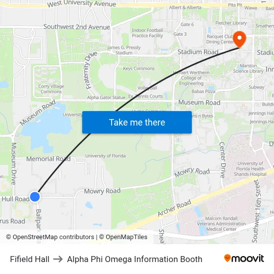 Fifield Hall to Alpha Phi Omega Information Booth map