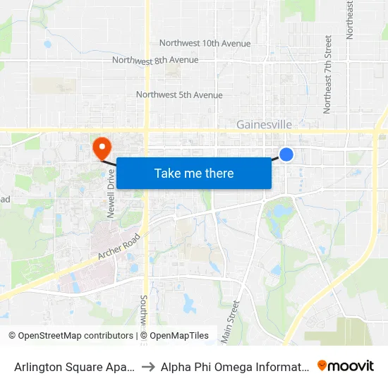 Arlington Square Apartments to Alpha Phi Omega Information Booth map