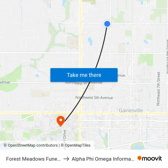 Forest Meadows Funeral Home to Alpha Phi Omega Information Booth map