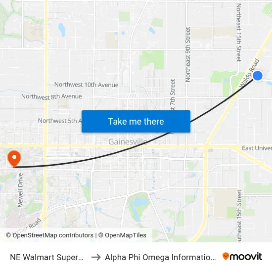 NE Walmart Supercenter to Alpha Phi Omega Information Booth map