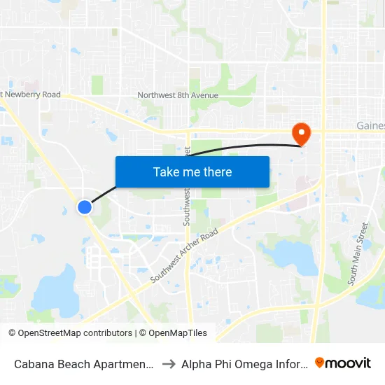 Cabana Beach Apartments (Sw 52nd St) to Alpha Phi Omega Information Booth map