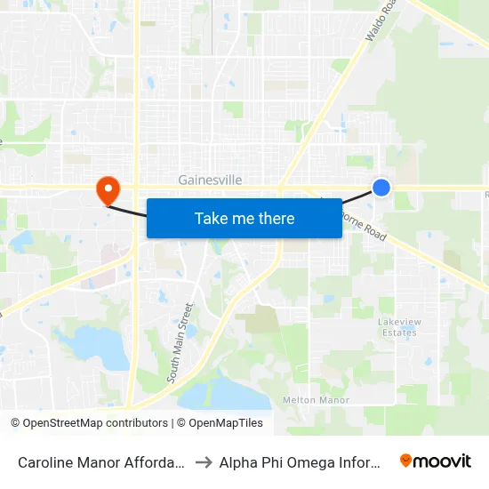 Caroline Manor Affordable Housing to Alpha Phi Omega Information Booth map