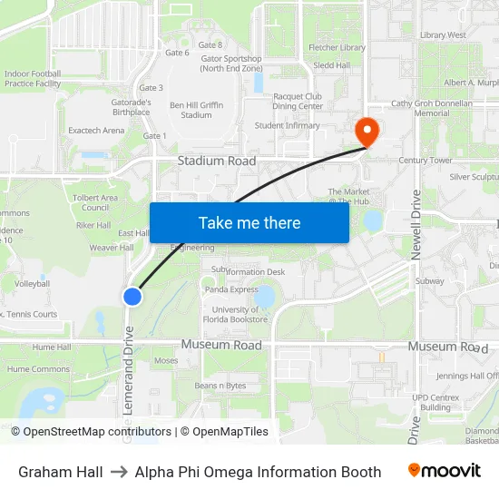 Graham Hall to Alpha Phi Omega Information Booth map