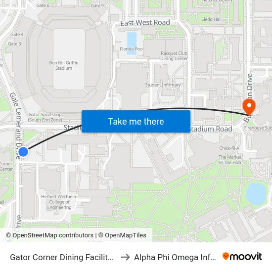 Gator Corner Dining Facility @ Gale Lemerand to Alpha Phi Omega Information Booth map