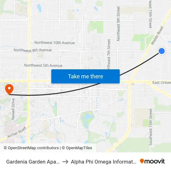 Gardenia Garden Apartments to Alpha Phi Omega Information Booth map