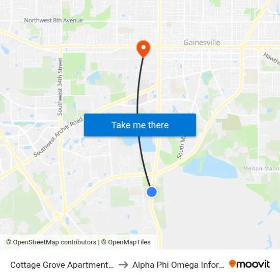 Cottage Grove Apartments at Gainesville to Alpha Phi Omega Information Booth map