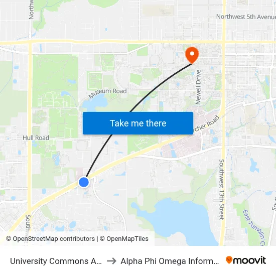 University Commons Apartments to Alpha Phi Omega Information Booth map