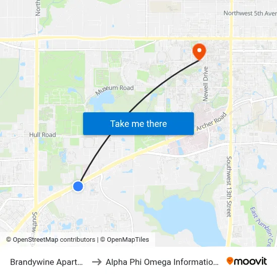 Brandywine Apartments to Alpha Phi Omega Information Booth map